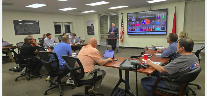 Judge Eckel speaking at the Tipton County Board of Education work session